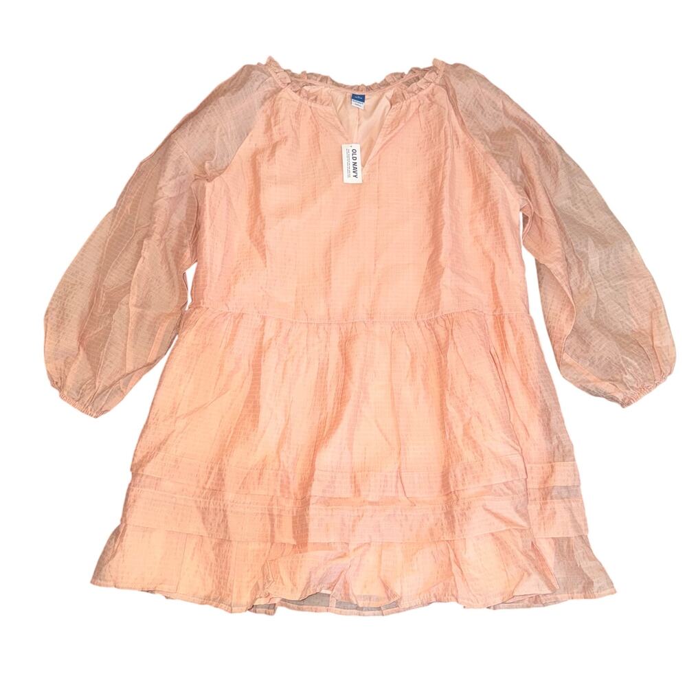 Old Navy Blush Pink Long Sleeve Babydoll Tiered Mini Dress Medium Petite NWT